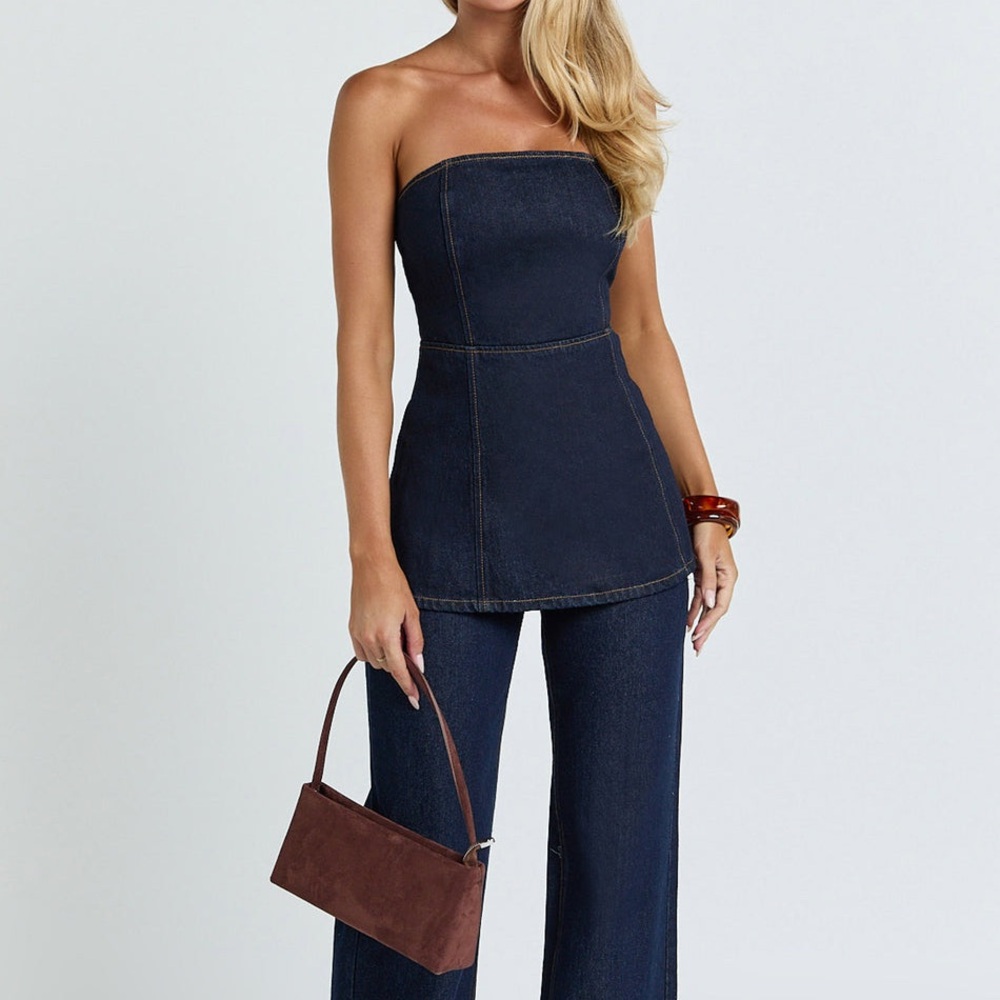 SHOWPO STRAPLESS LONGLINE DENIM TUBE TOP - Picture 2 of 6
